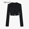 MO&Co. Padded Shoulder Short Boxy Jacket with Belt