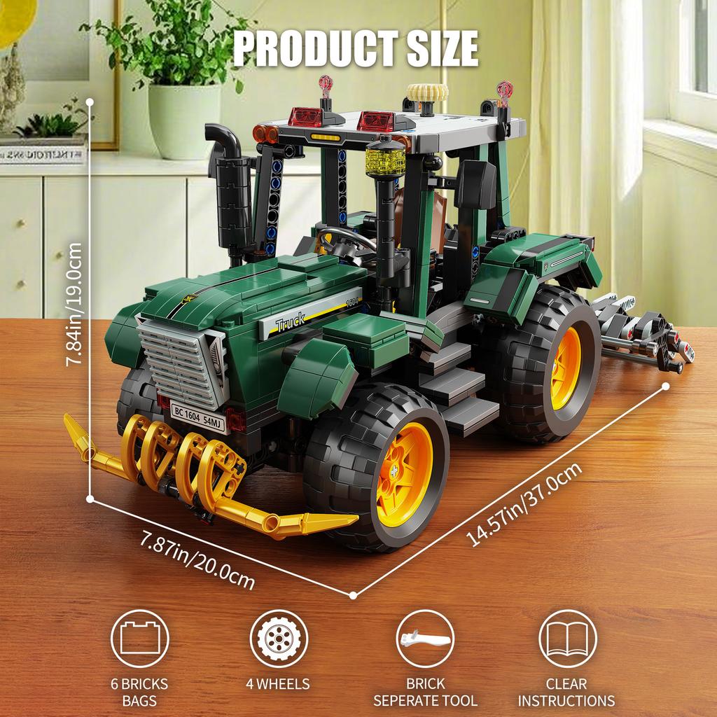 Non-Toxic 1204Pcs Farm Tractor Building Blocks Toys Model Tractor Assemble Puzzle Bricks Toy Sets For Kid Desktop Ornament Gifts