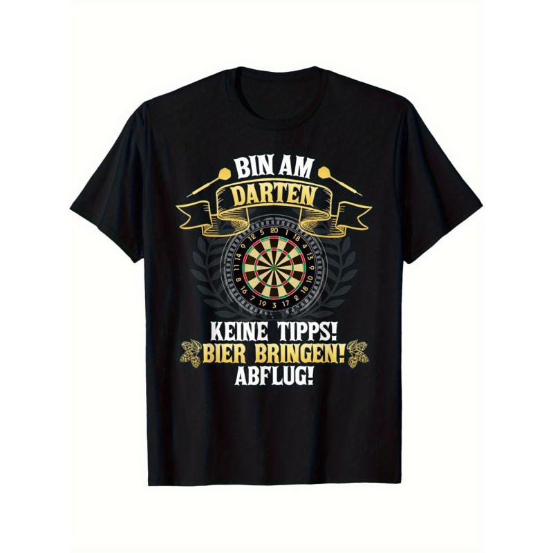 Men'S Funny Dart Player Saying T-Shirt - "I'm Playing Darts" German Beer Phrase & Dartboard Graphic - with Golden Print Vintage Casual Tee for