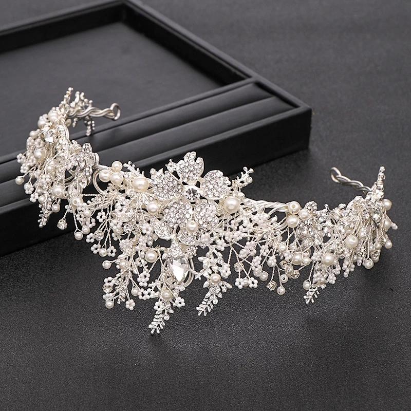 Trendy Handmade Wedding Crown Baroque Rhinestone Pearl Crystal Headband Wedding Hair Accessories Bridal Crown