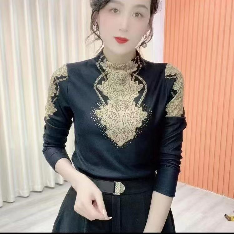 Stylish Velvet-Lined Long Sleeve Winter Shirt with Half-High Neck