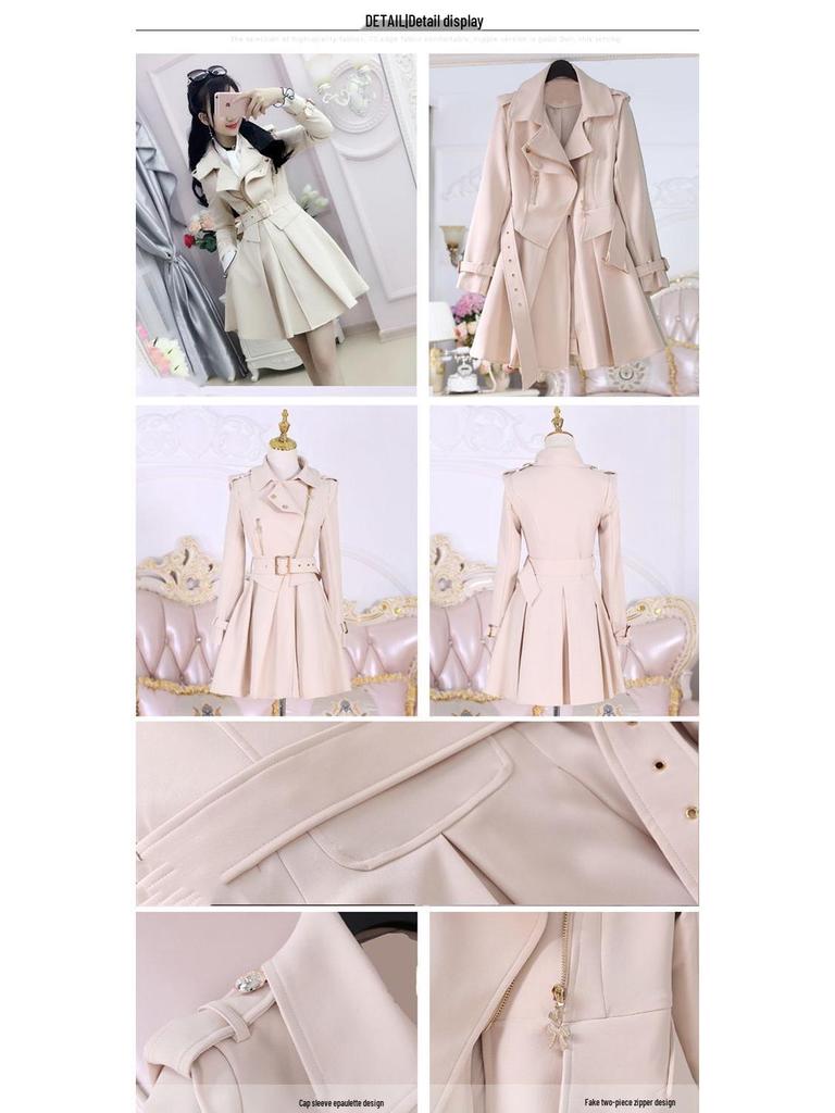 Women's Beige Fleece-Lined Trench Coat: British & Korean Style, Thickened, Long-Sleeved, Mid-Length, Autumn/Winter Warm & Stylish.