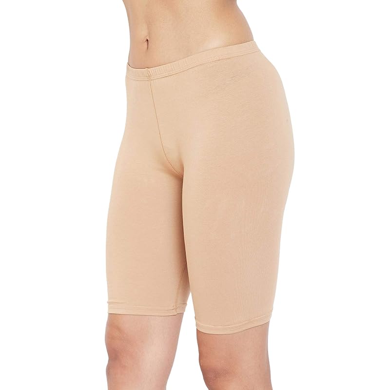 Clovia Women S Cotton Mid Waist Cycling Shorts With Inner Elastic (Pn3352P24_Beige_Xl) L телесный