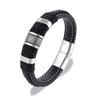 Punk Multilayer Braid Genuine Blue Leather Bracelet Titanium Stainless Steel Magnetic Buck Bracelet Men Homme Pulseras