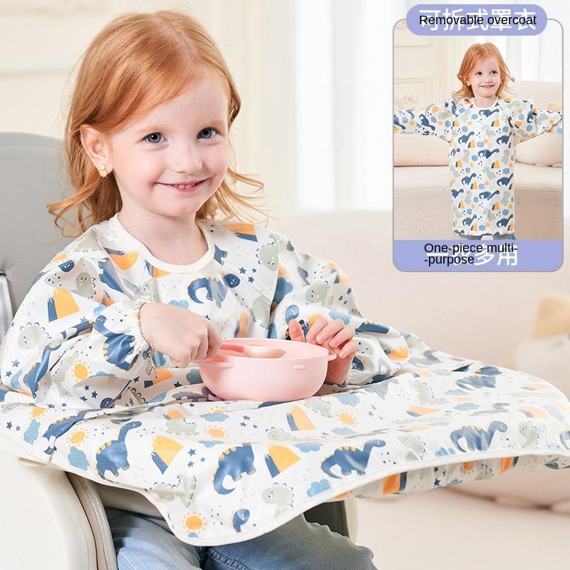 Waterproof Baby Feeding Bib Apron Smock, Full Coverage Mess-Free Bib with Table Cover for Kids 8M-5Y Boys Girls