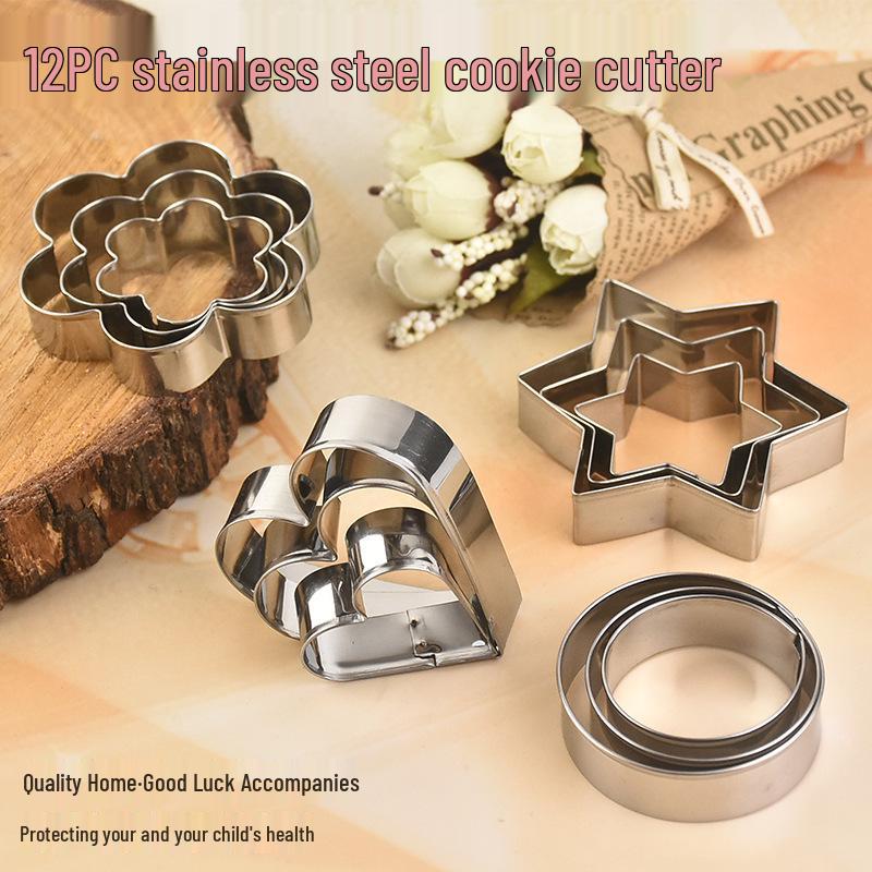 12-Piece Stainless Steel Heart and Plum Blossom Cookie and Pastry Cutter Set