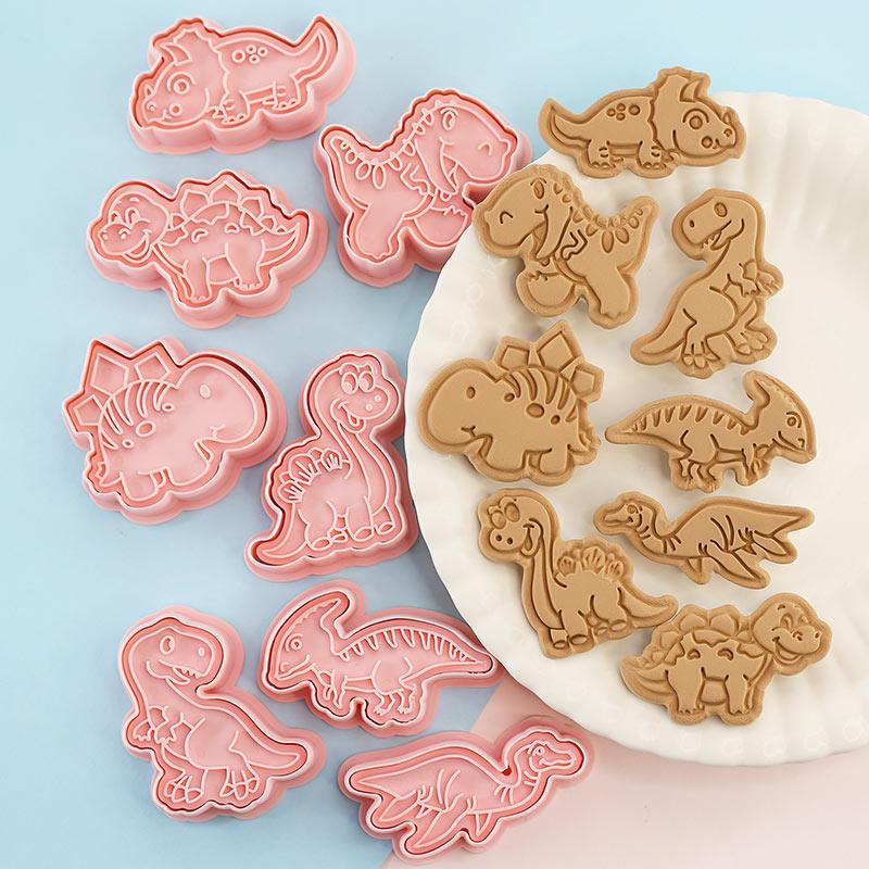 8 Stück/Set Plätzchenausstecher Kunststoff 3D Dinosaurierform Cartoon Pressbare Keksform Plätzchenstempel Küche Backen Gebäck Backzubehör