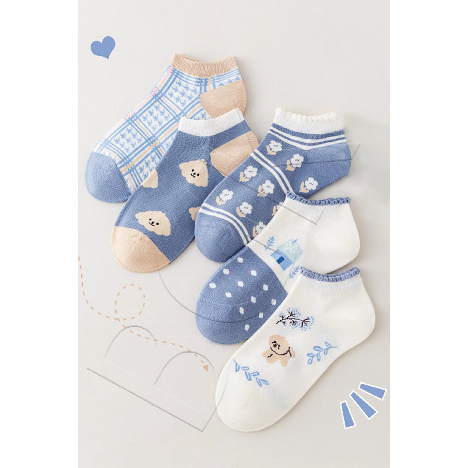 

Набор из 5 синих женских коротких носков с рисунком 36-41