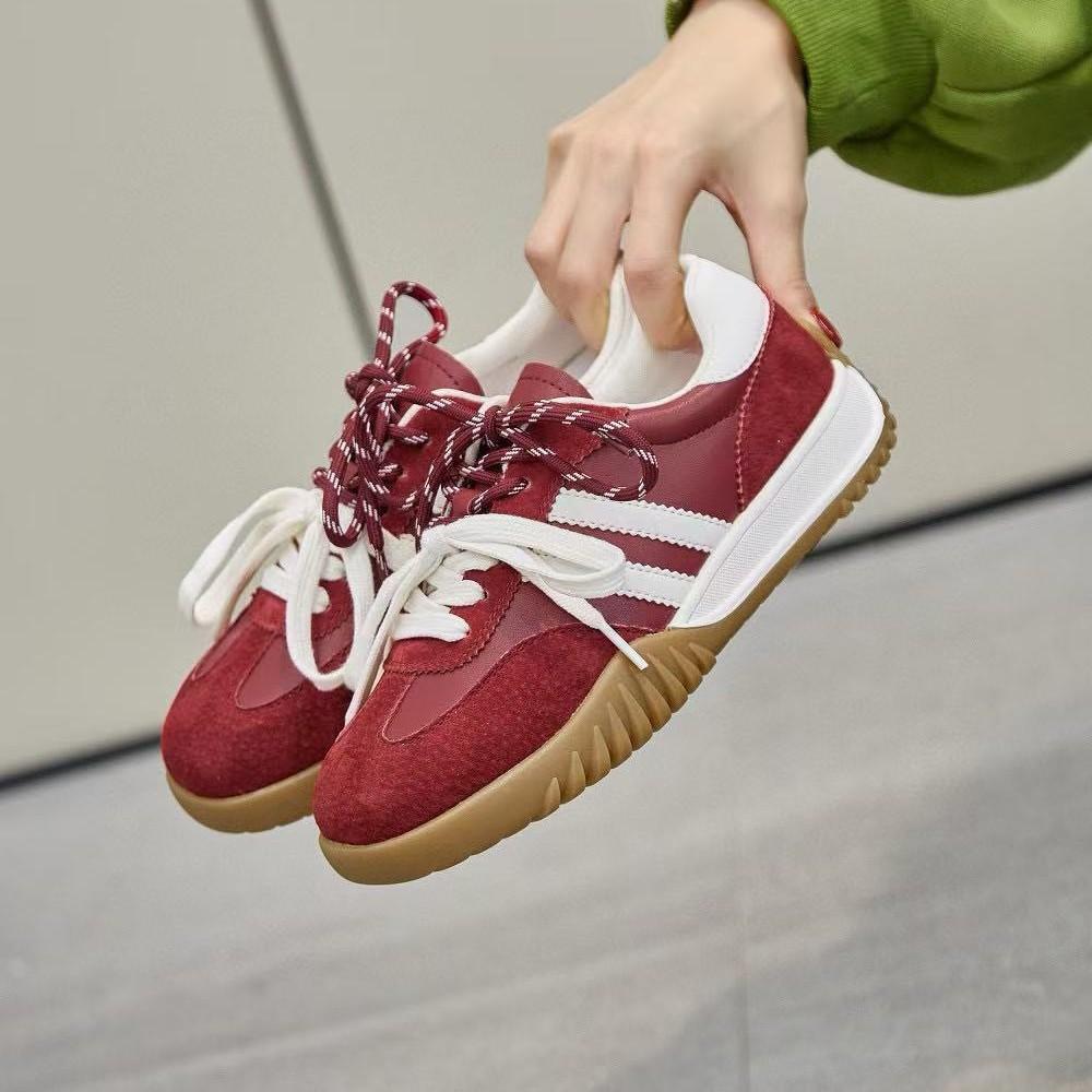 Fengliya New Versatile Red Women's Autumn New Retro Color Matching Casual Board Shoes Round Head Versatile
