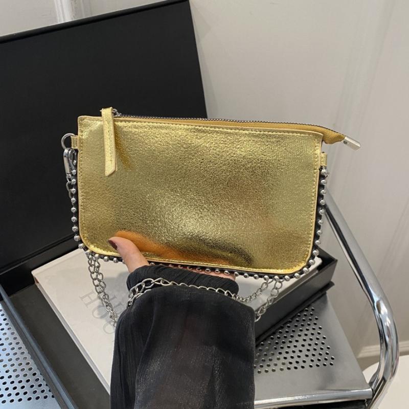 Fashion Street Pu Leather Underarm Tote Bag Rivet Korean Style Vintage Shoulder Bag Chain Strap Square Luxury Handbag Outdoor