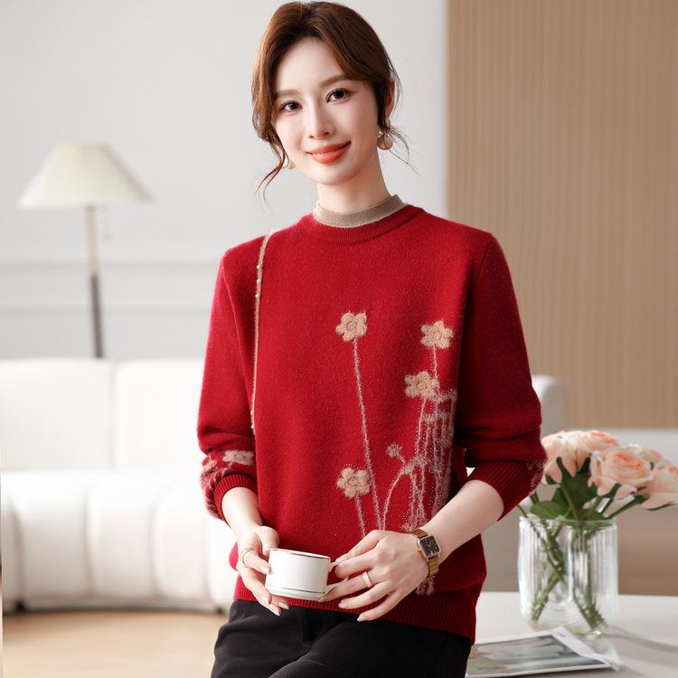 Mom's Autumn and Winter Fleece Thickened Sweater for Middle-aged and Elderly People with A Warm Top Inside