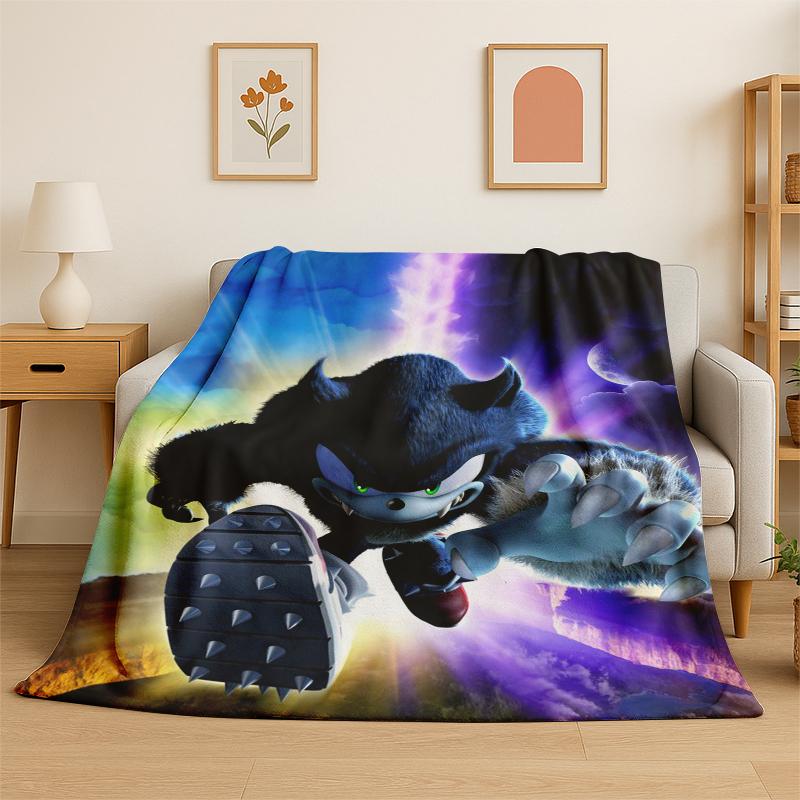 

Classic S-Sonic Cartoon Game Flannel Blanket Soft Warm Throw Blanket for Bedroom Living Room Bed Travel Camping Picnic Gift 75x90cm