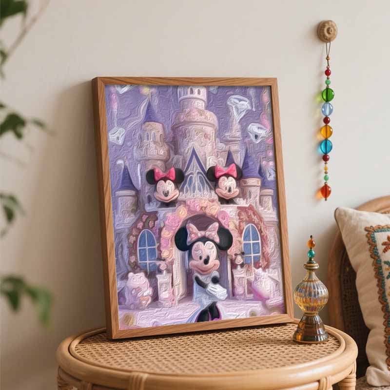 Disney Oil Painting DIY Digital Painting Minnie Mouse Castle with Sparkling Diamonds HandPainted Living Room Entryway Wall Art.