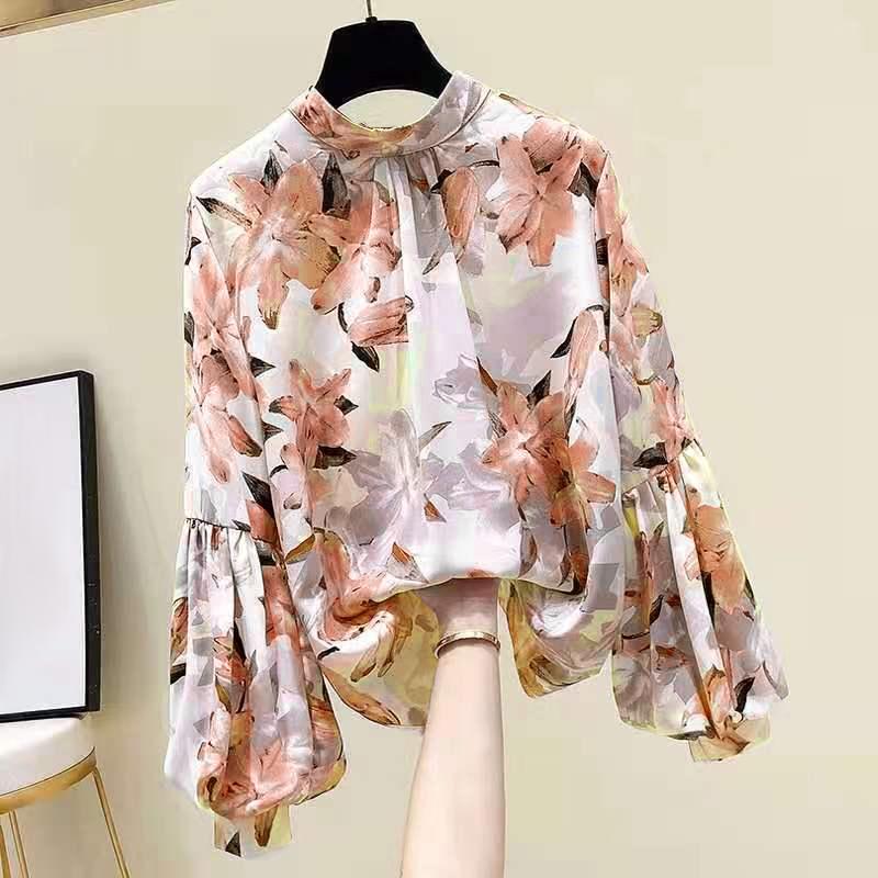 ZANZEA Women Casual Round Neck Lantern Long Sleeve Floral Print Blouses
