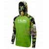 HUK Men Fishing Hoodie Cartoon Shirts Neck Mask Long Sleeve Quick Dry Fishing Apparel Cap Breathable UV Protection Angling Tops