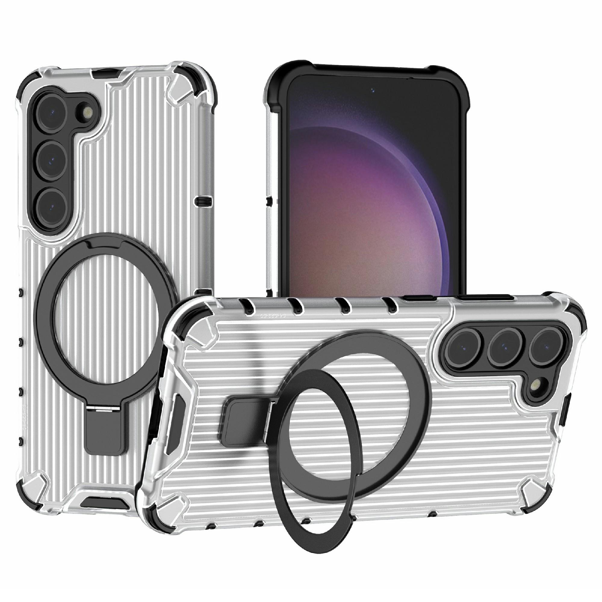 

For Samsung Galaxy S23 Case PC+TPU Phone Shell Ring Kickstand Cover Compatible with MagSafe Transparent