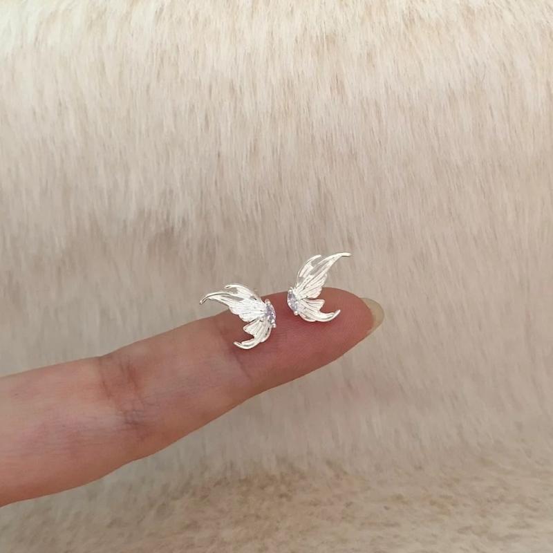 2 Pairs Silver Creative Small Angel Wings Earrings For Women Girls Cz Studs Wedding Party Luxury Ear Jewelry Birthday Gifts