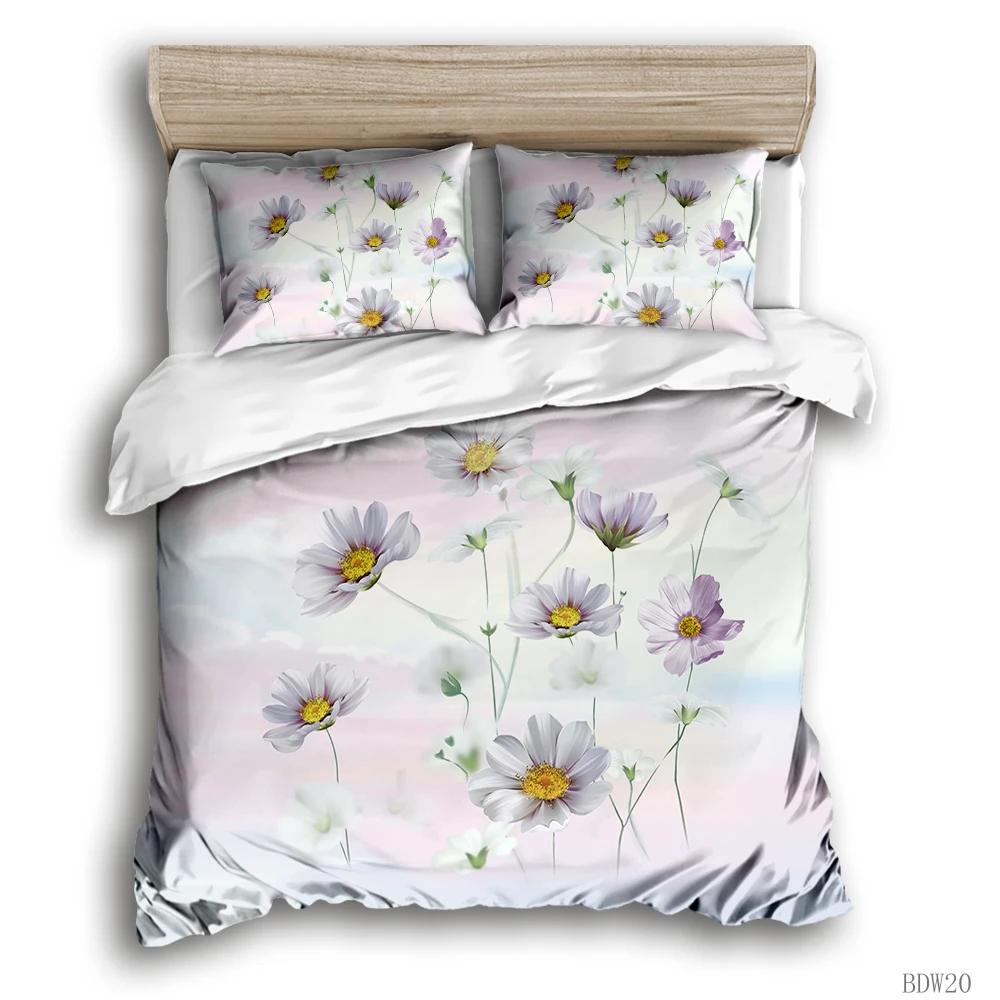 Flower Duvet Cover Botanical Leaves Reversible Floral Colorful Bedding Set Natural Plant Double Queen King Polyester Qulit Cover