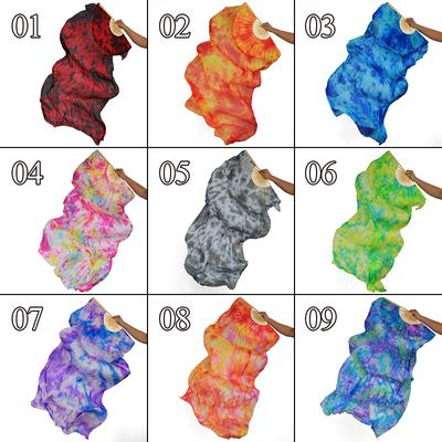 Pure Natural Silk Fan Veils For Women Belly Dance Performance Real Silk Tie-dye Fan Double Extended Colorful 1.8m Long Silk Fan