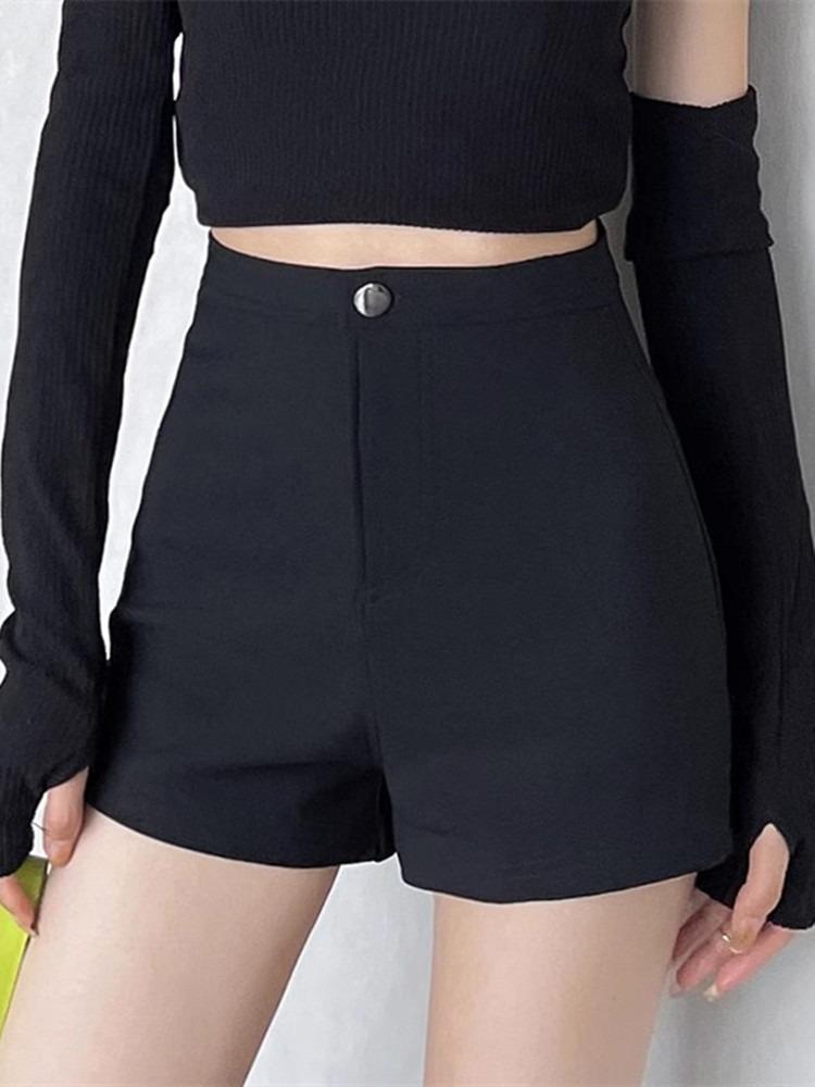 

Женские черные шорты А-силуэта с высокой талией - Летний повседневный стиль с широкими штанинами 2024 2XL чёрный