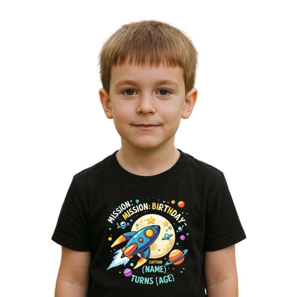 PERSONALIZED SPACE MISSION BIRTHDAY T-SHIRT - CUSTOM NAME &  AGE Birthday T Shirt