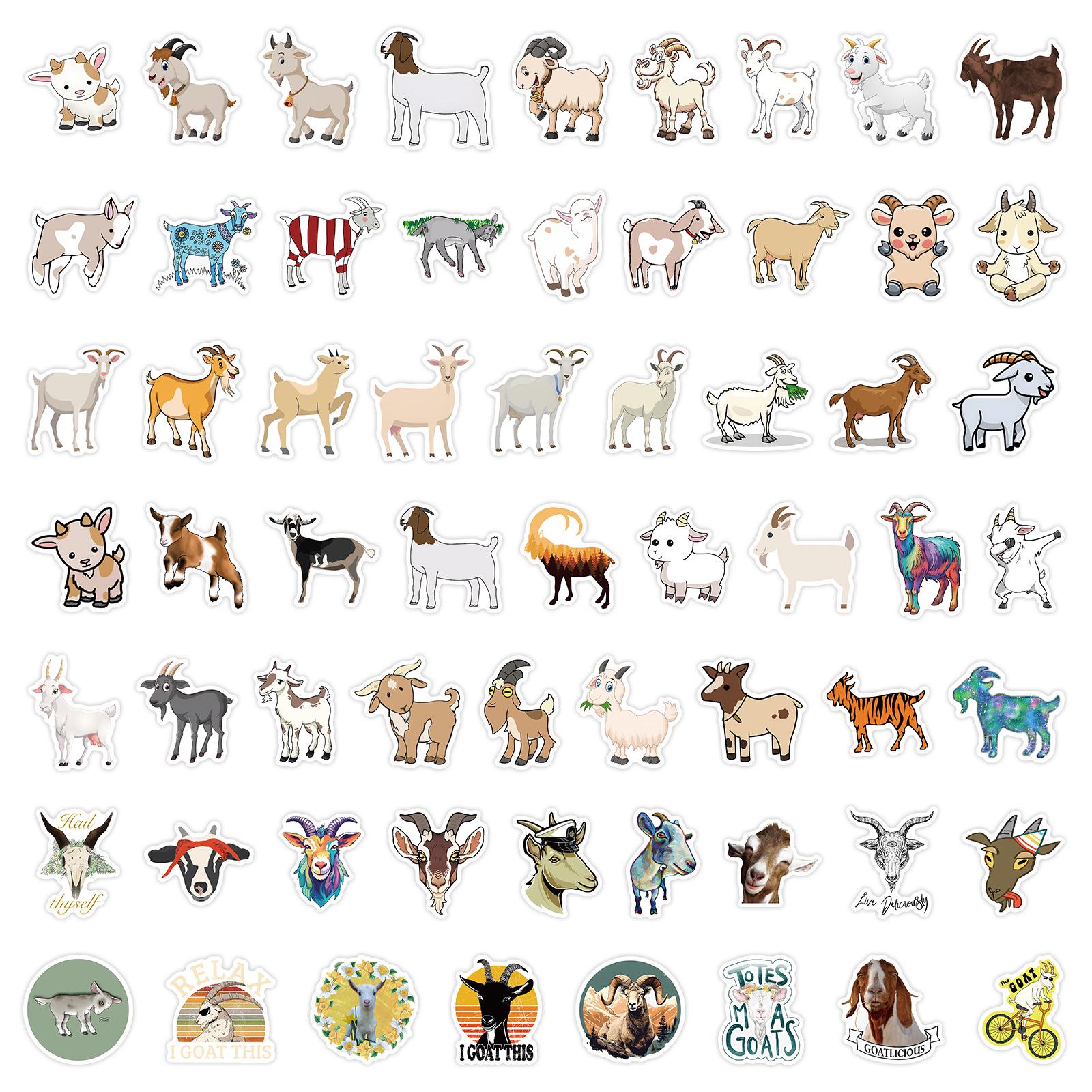 

60PCS Cartoon Animal Goat Waterproof Stickers for Journals, Water Bottles, and Computers.