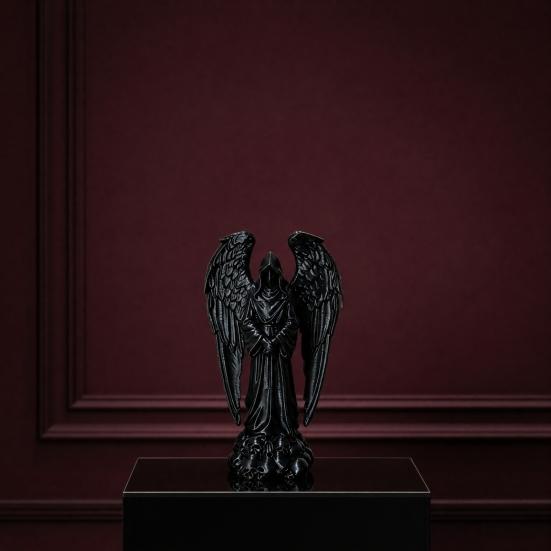 3D Printed Sculpture Decoration, Dark Gothic Angel Decoration with Detailed Feather Texture, Matte Black Figurine for Home Office Halloween Gift