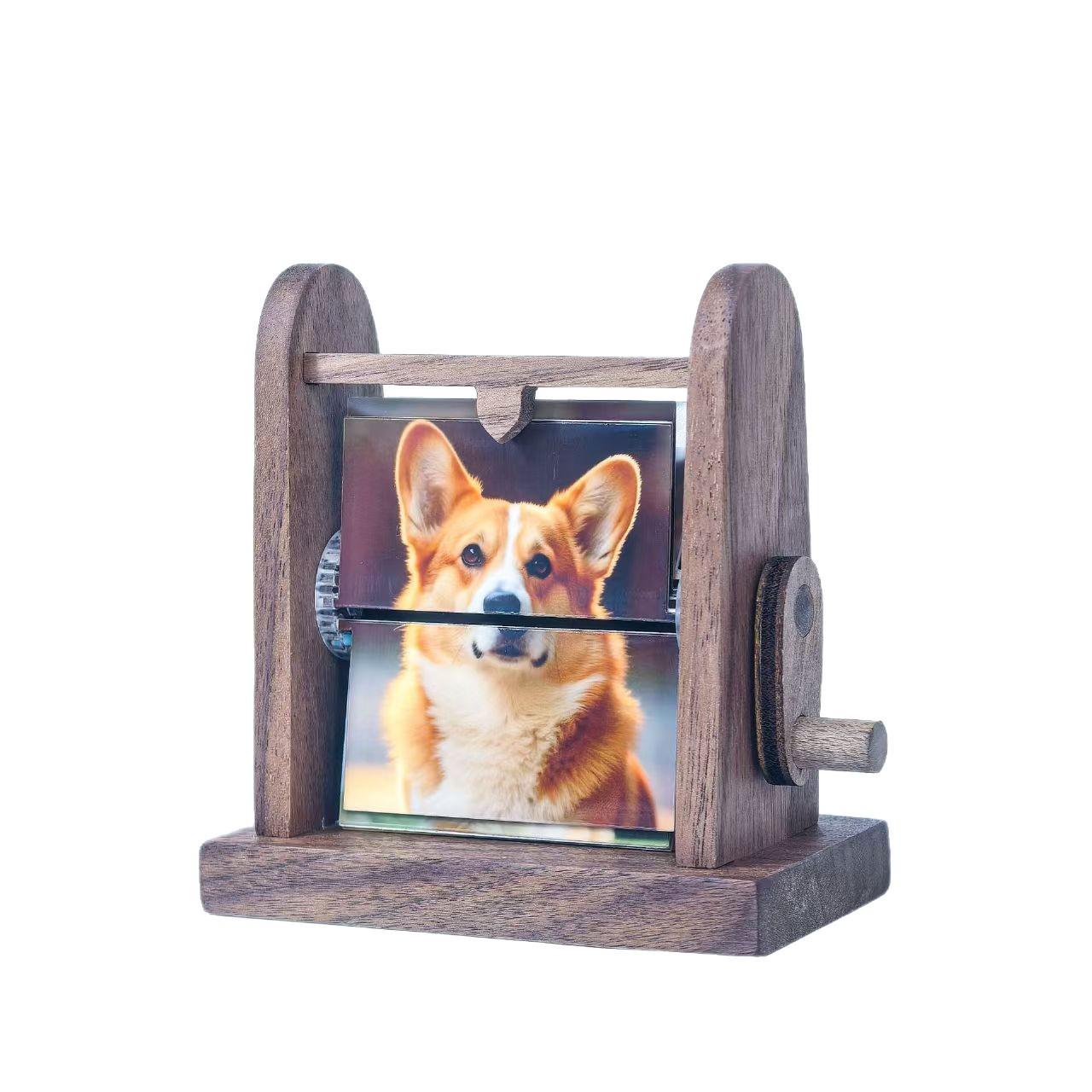 

Custom Wooden Hand-Cranked Flip Photo Album Gift Black Walnut