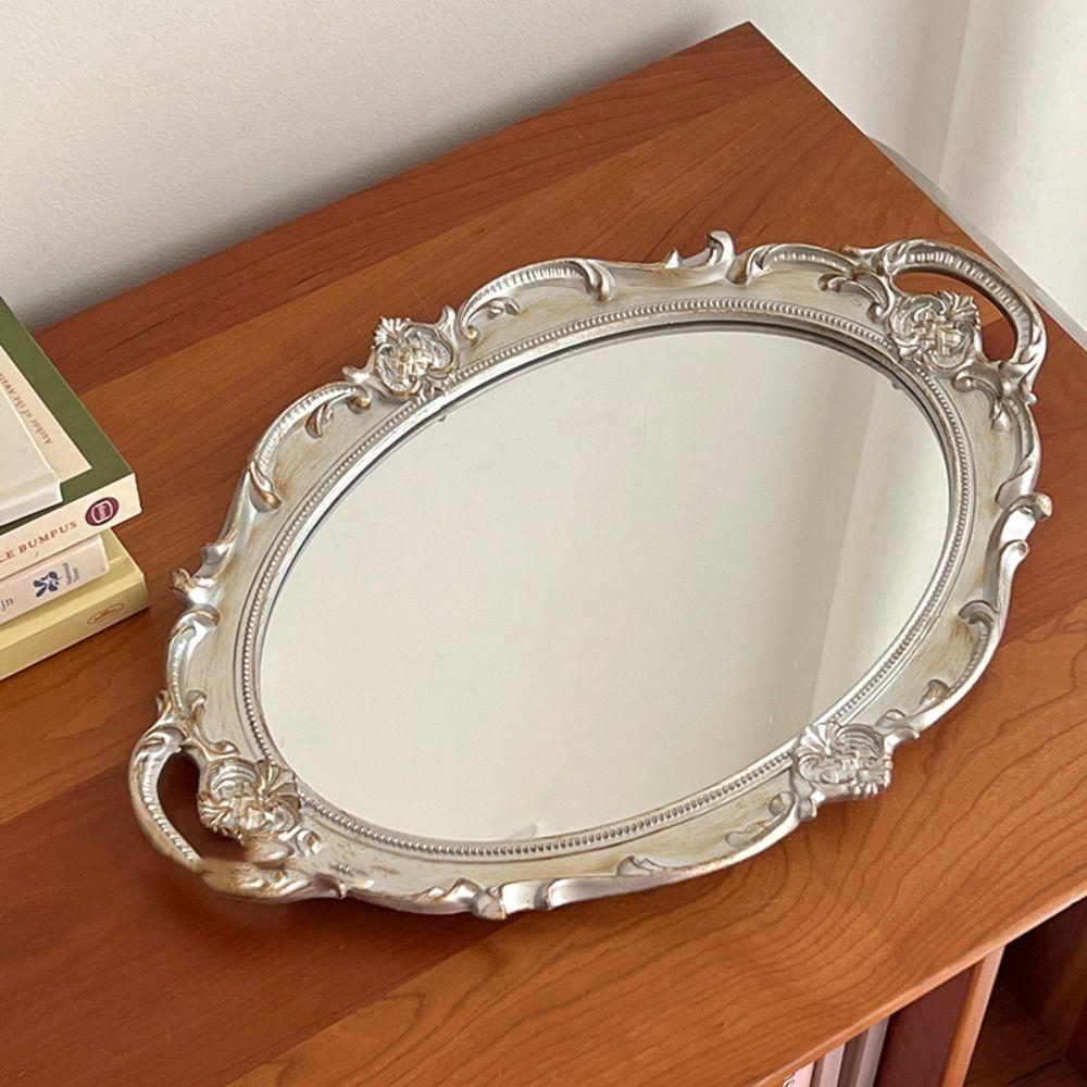Glass Material Jewelry Storage Tray Oval Shape Mirrored Tray Storage Tray Serving Platter  Home Use