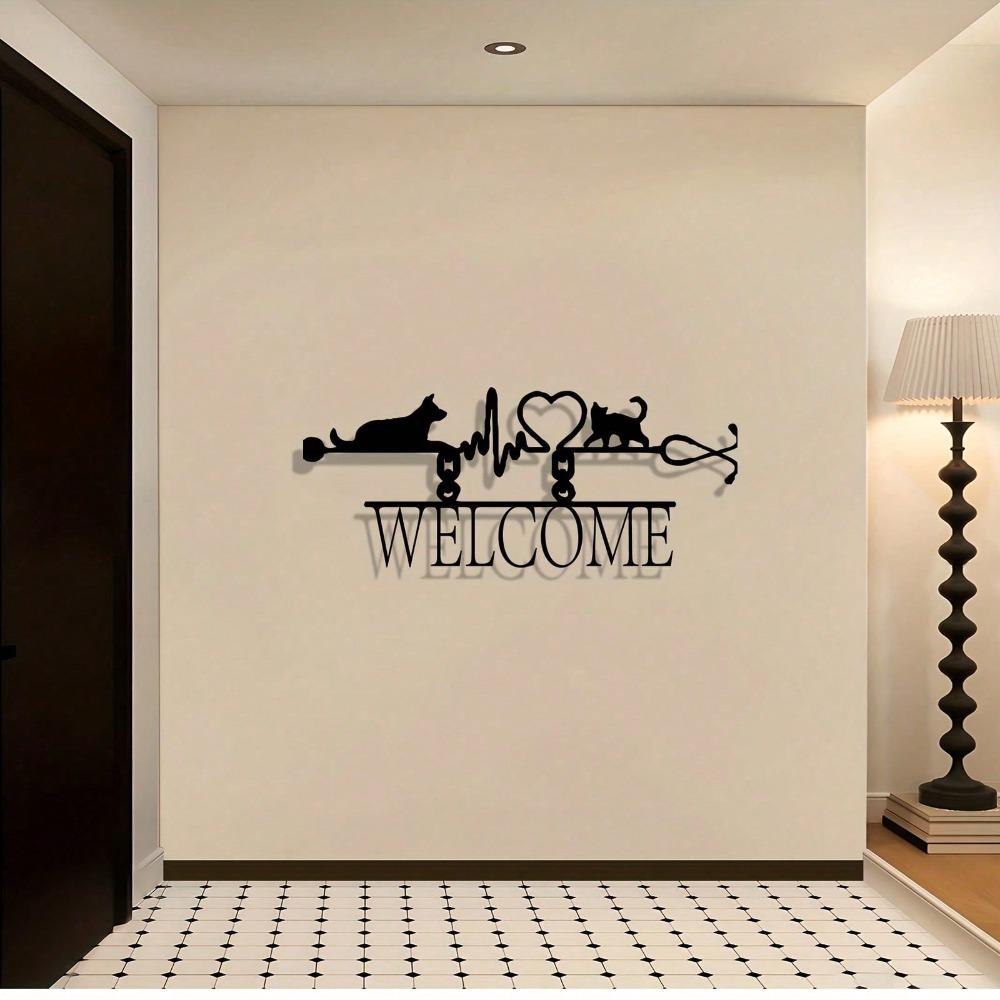 Vintage Metal Wall Art Vet Clinic Sign Heartbeat Cat Dog Welcome Plaque Rustproof Durable Gift