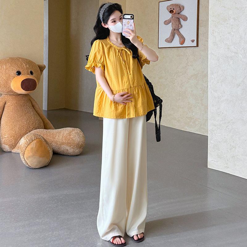 

2026 Summer Maternity Set: French Sweet Doll Top & Straight-Leg Pants Double Extra Large
