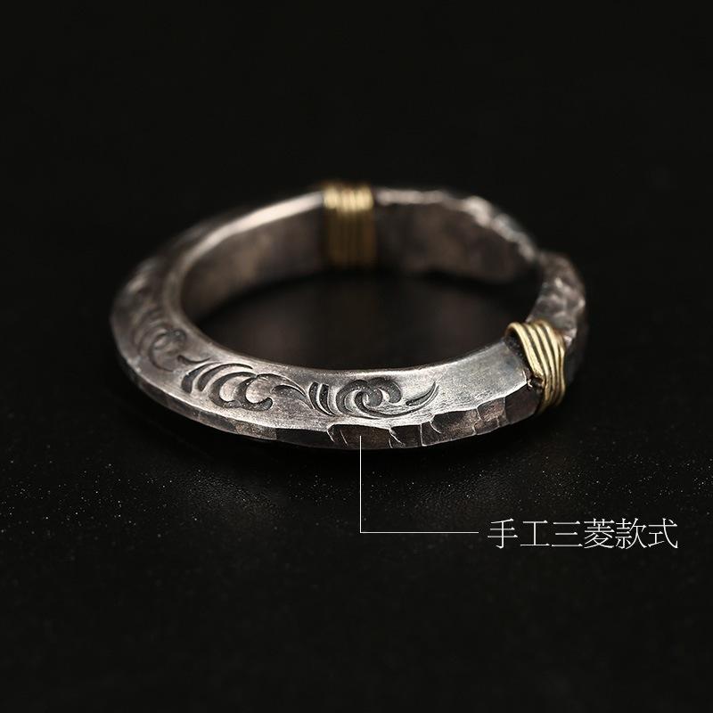 925 Silver Men's Ancient Spearhead Open Ring Handmade Trendy Index Finger Accessory