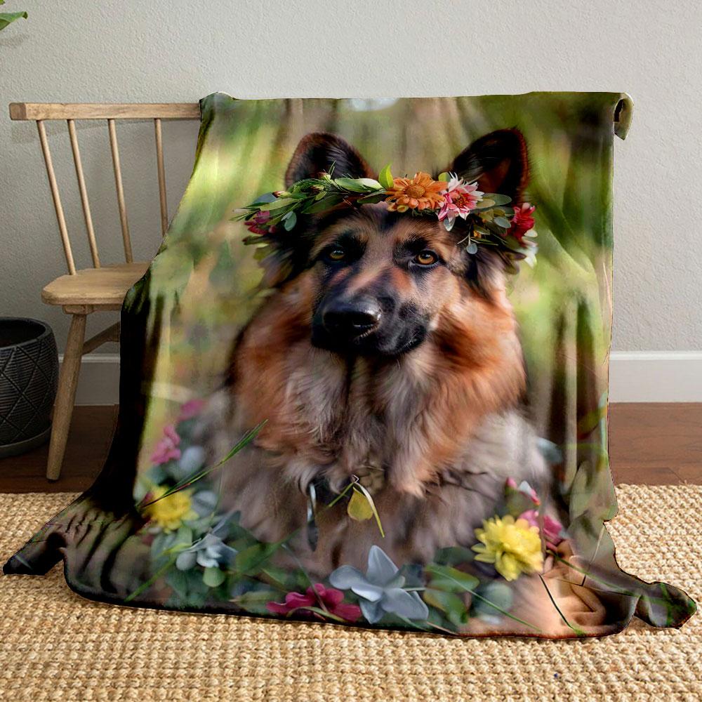 

German Shepherd Floral Wreath Blanket bedroom Blanket for Livingroom Couch lunch break Soft throw for Friend s festival Gift 80cm x 120cm