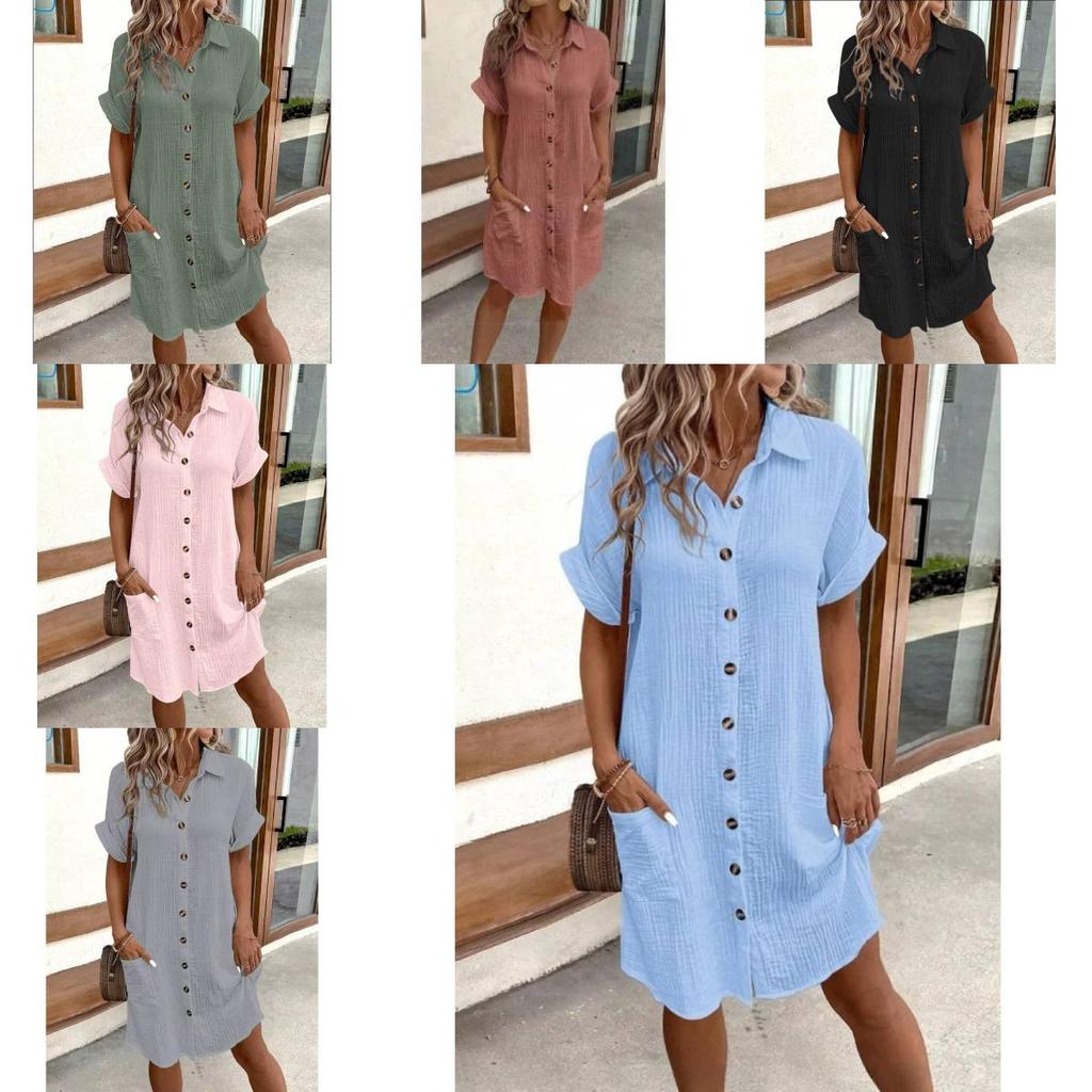 Polyester A Line Dress With Button Details For Casual Summer Wear