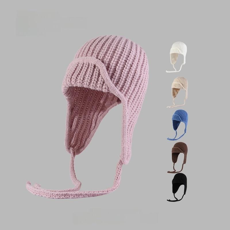 Knitted Winter Beanie Hat For Women With Earmuffs And Tie Closure Perfect For Cold Weather