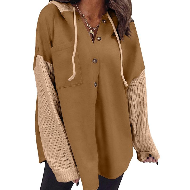 Autumn and Winter Sweater Patchwork Hooded Sweatshirt Casual Women’s Jackets & Coats