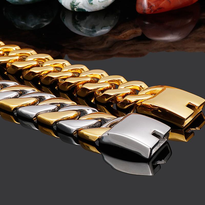 Polished Stainless Steel Hand Accessories 20MM Wide Iron Cuban Chain Men's Wrist Bracelet Luxury Never Fade Gold Color Men‘s Jewellery Boy