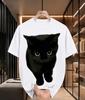 2026 New Arrival Pure Cotton Tshirt 3d Vivid Black Cat Cute Pet Print Crew Neck Unisexs Top Casual Short Sleeve