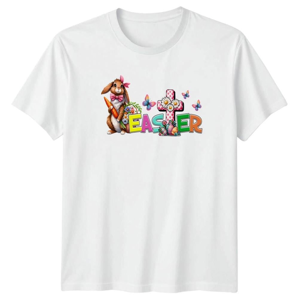 Easter Bunny Cross Eggs Floral Unisexs TShirt Christian Holiday Easter S