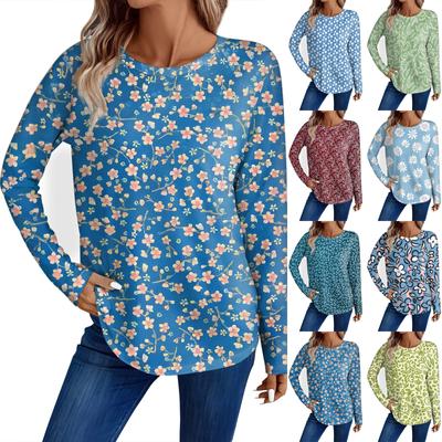 Women's Fashion Casual Long Sleeve Floral Print Round Neck Top