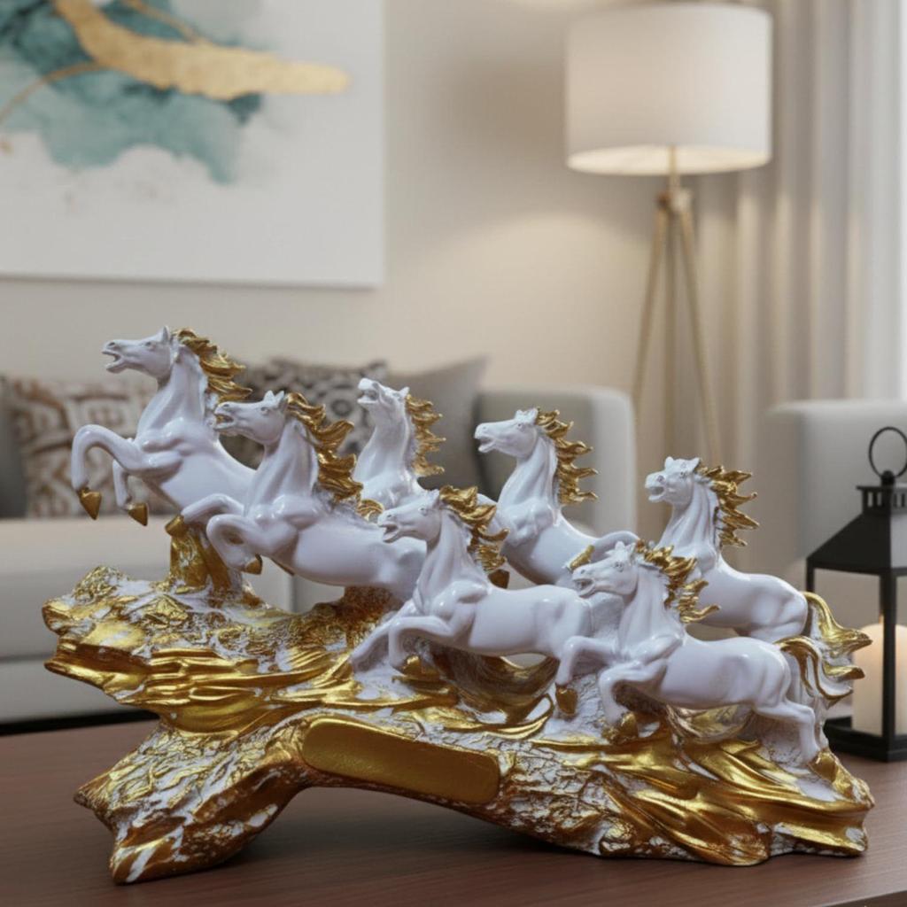 Running Horses White Resin Statue 19 Inch | Vastu Feng Shui Horse Showpiece for Home & Office Decor | Symbol of Success, Wealth, Power