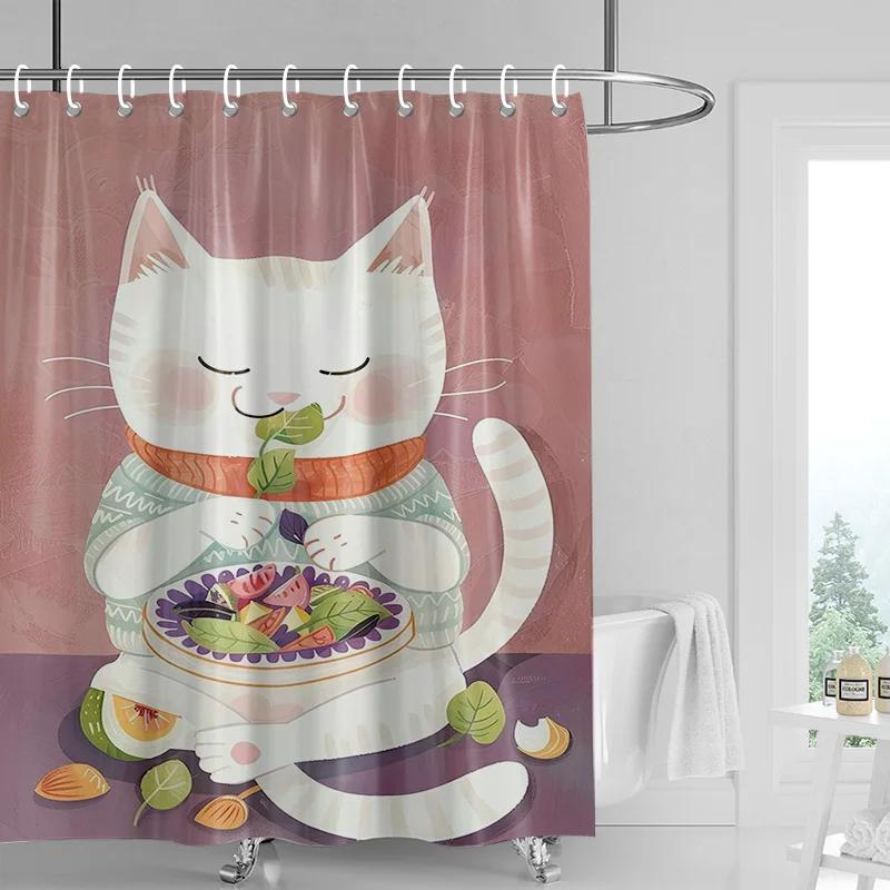 וילון מקלחת יער חתולים 70x72 אינץ' בד עמיד למים עמיד בפני עובש וילון אמבטיה סגנון INS וילונות אמבטיה חמודים