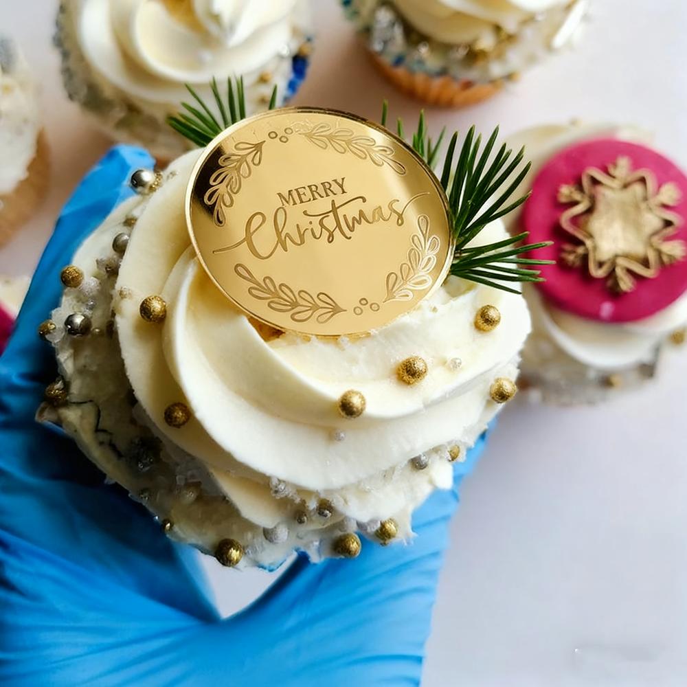 

10Pcs Merry Christmas Cupcake Gems Mirror Acrylic Cupcake Topper Cupcake Charm Birthday Christmas Party Dessert Decoration Gift 10pcs 5CM