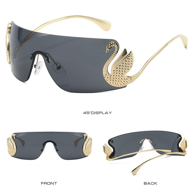 Vintage Rimless Swan Sunglasses Women For Men Luxury Brand Designer Sun Glasses Punk Popular Pink Shade Uv400