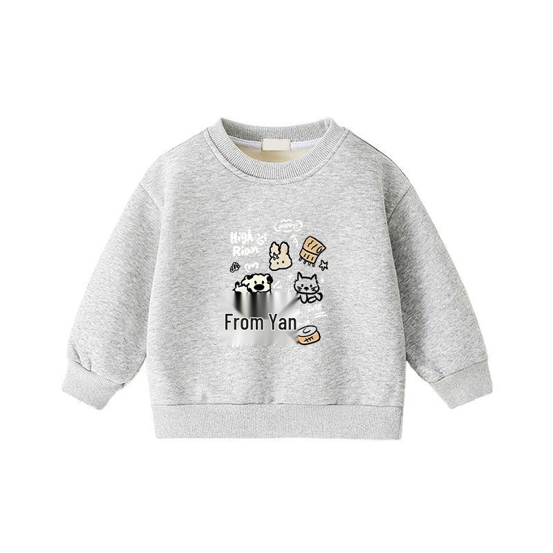 Child's Warm Cartoon Sweatshirt: Velvet, Thick, Long-Sleeve, Winter-Ready, Korean Casual Style—No Hood