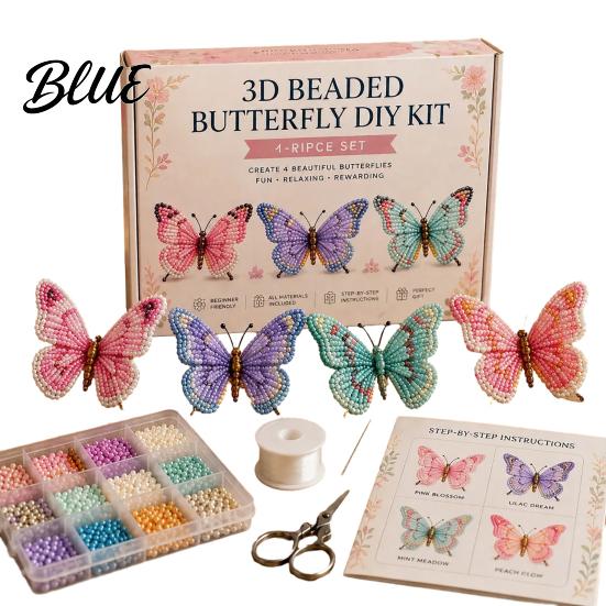 Creative DIY Hobby Kit 3D Beaded Butterfly Craft Kit Tiny Animal Handmade Art Set Weekend Activities with Instruction Cute 4-Pack Butterflies