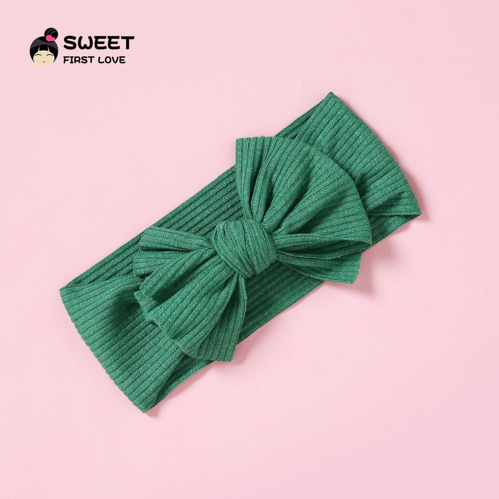 Niansheng Handmade Ribbed Bow Headband for Babies - Solid Color