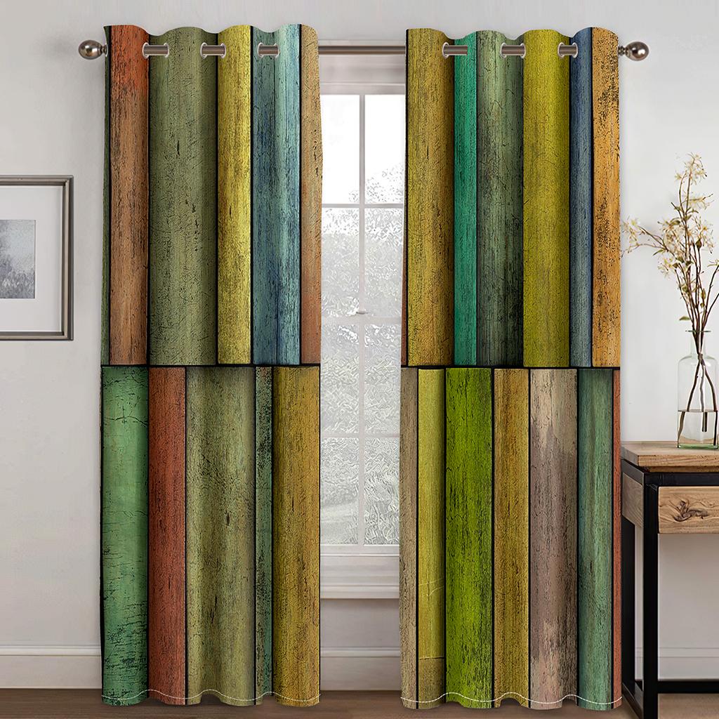 Farm Wood Door Plank 3D Digital Printed Bedchamber Livingroom Space Drape Farm Ranch Design Print Drape two pieces