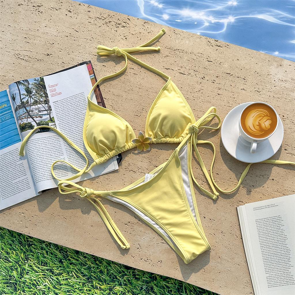2026 Sexy Flower Halter Bikini Women Swimwear Female Swimsuit High Leg Cut Bather Bathing Suit Swim Two-pieces Bikini set K8078
