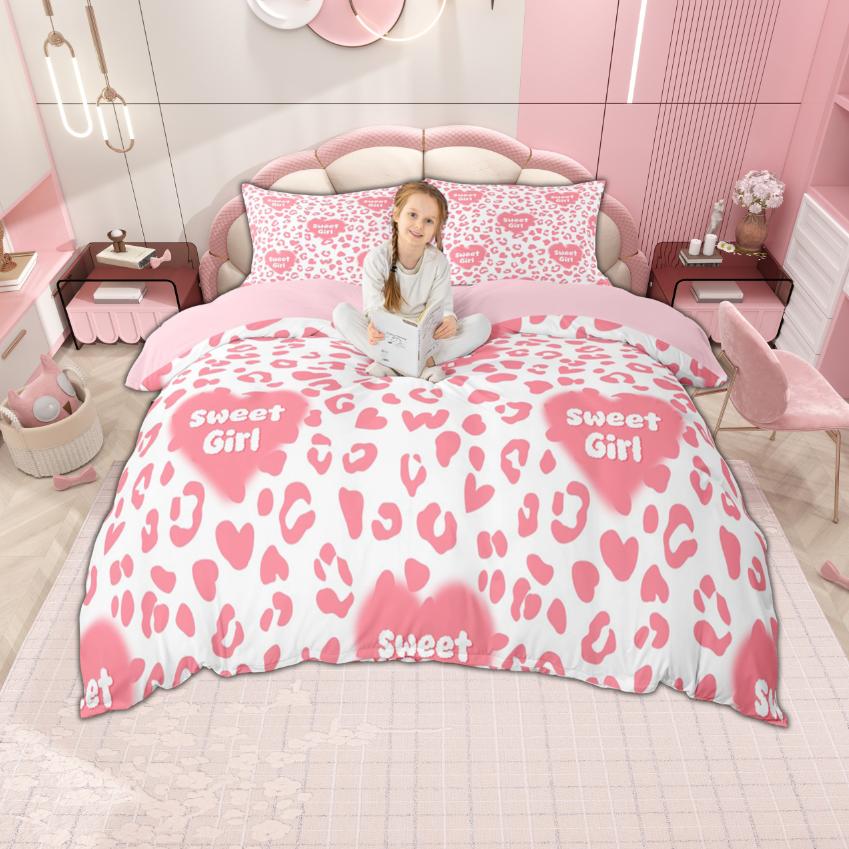 

Комплект пододеяльника с принтом гепарда Homewish, Комплект постельного белья с принтом дикого леопарда, Милый кавайный комплект пододеяльника с сердечками любви DE XS 100x135cm 2pcs&set